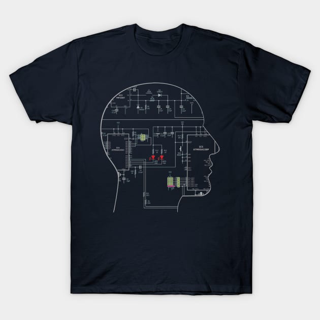 Human face shaped electronics circuit art T-Shirt by EngineersArt